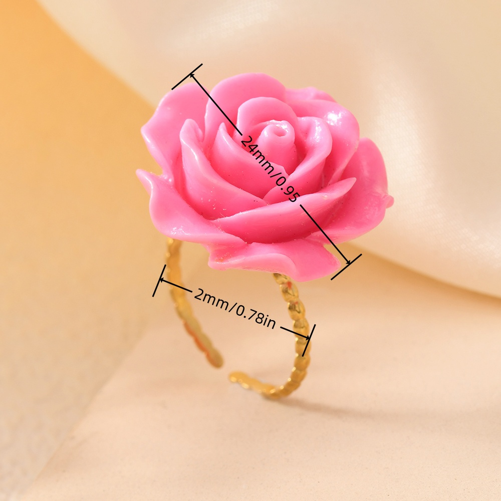 New Pink Embossed Flower Shell Pink Synthetic Rose Ring